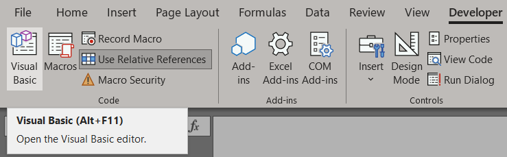 Open Visual Basic button.